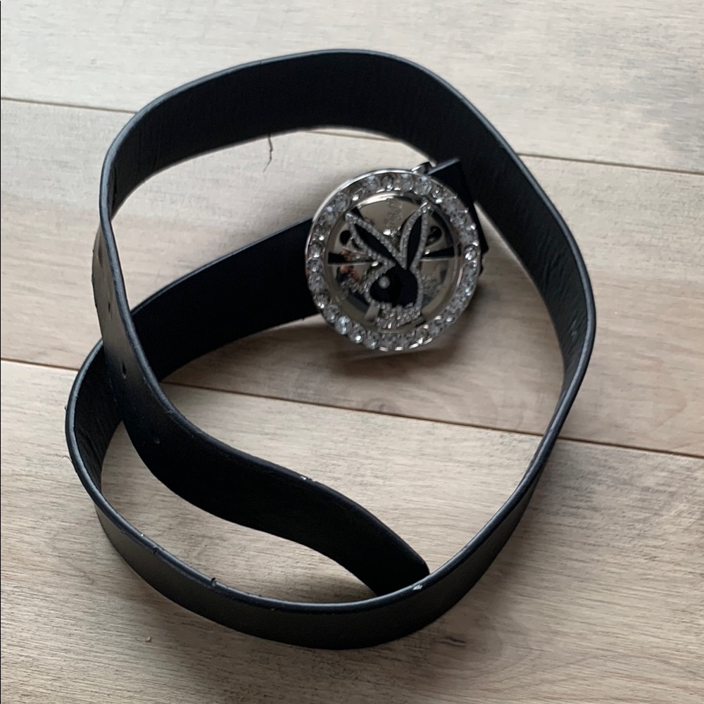 Playboy Bunny Black Belt with Silver Buckle with Spinning Bunny Head